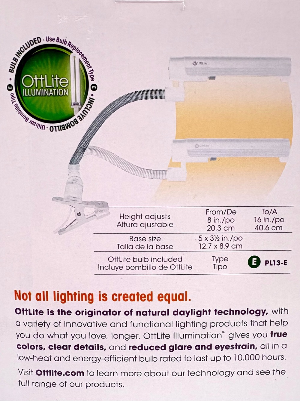 OTTLITE 13W Wing Shade Clip-on Table Lamp with Bulb NIB - Picture 2 of 7